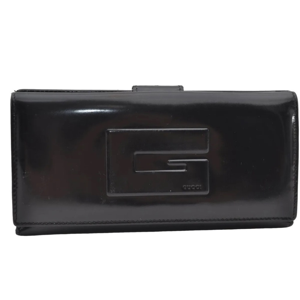 Gucci Tom Ford Era Long Wallet Black Patent Leather EUC